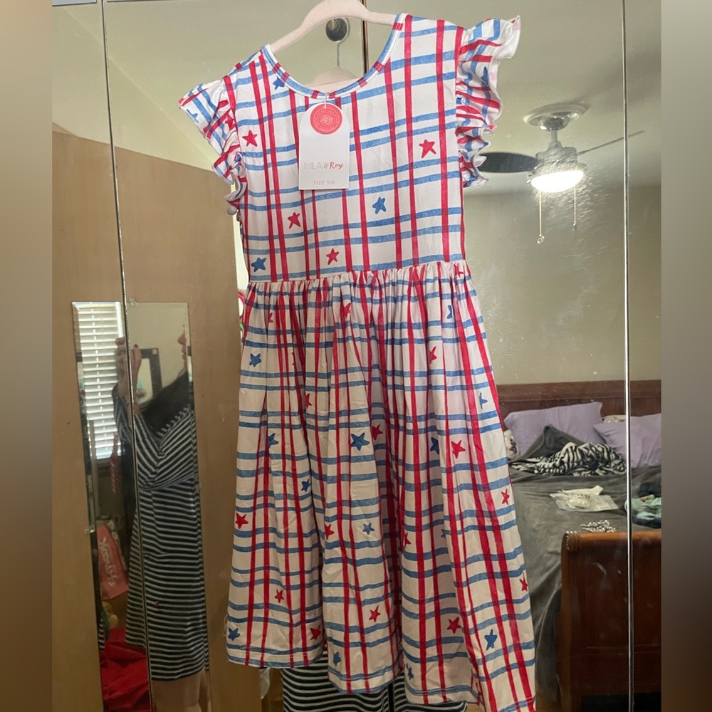 🇺🇸 ⭐️ Mila & Rose Patriotic plaid stars girls dress size 5/6 new nwt 4th of July